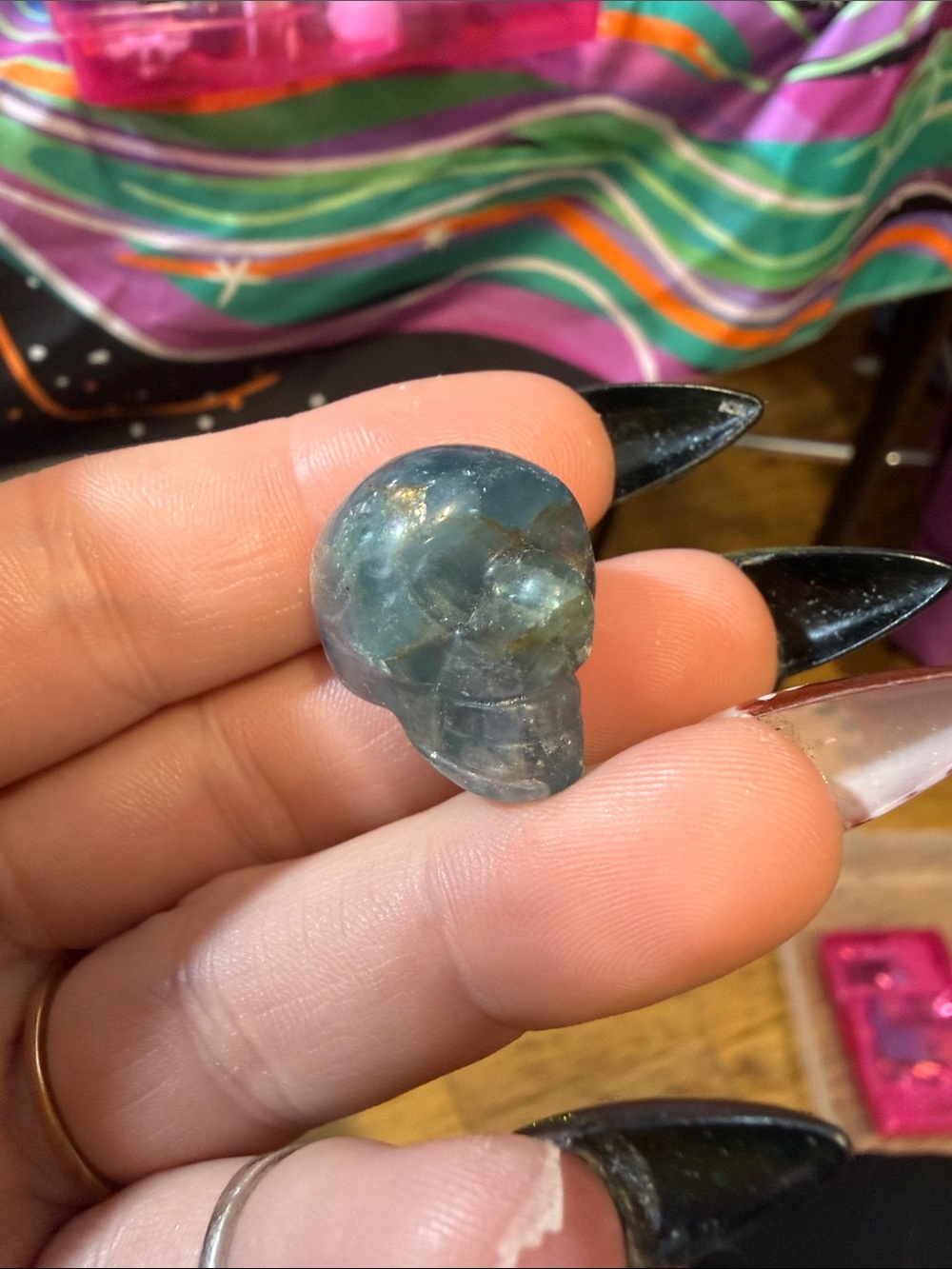 Blue Crystal Skull Charm Pendant - fluorite mini crystal figurine